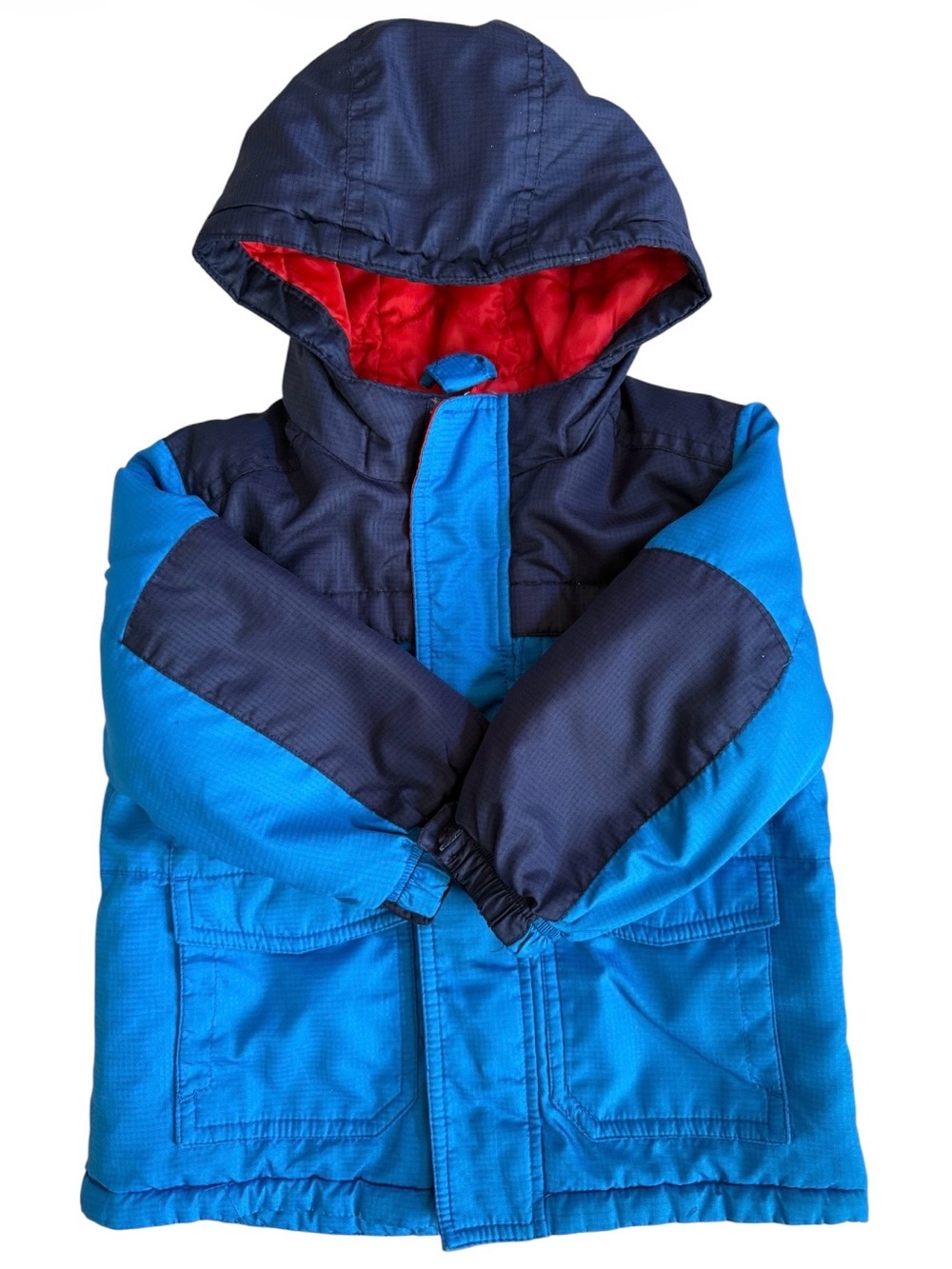 Kids Blue Hooded Winter Jacket with Navy Accents